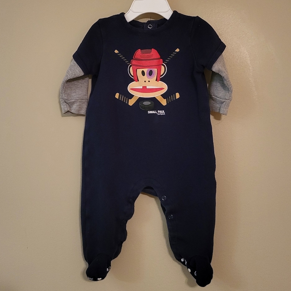 Paul Frank navy hockey theme footed sleeper/footie